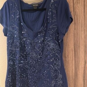 White House Black Market Navy Sequin Short Sleeve Top